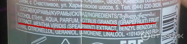 Лосьон-спрей для тела Avon Naturals Розовый грейпфрут и мята - аннотации - состав продукта