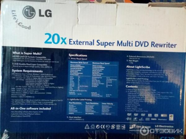 Внешний привод External Super Multi DVD Rewriter 20x LG GE20