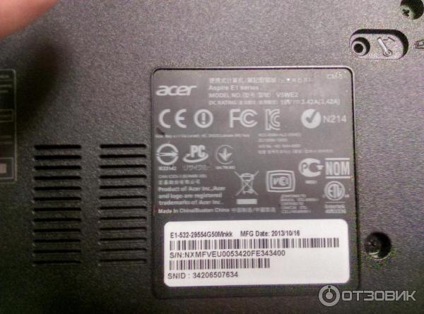 Маркировка Ноутбук Acer Aspire E1-532