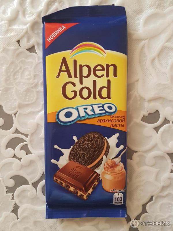 Шоколад Alpen Gold Oreo со вкусом арахисовой пасты фото