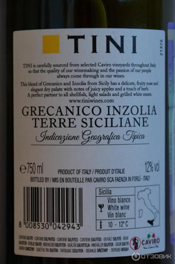Вино белое сухое TINI Grecanico Inzolia Terre Siciliane фото