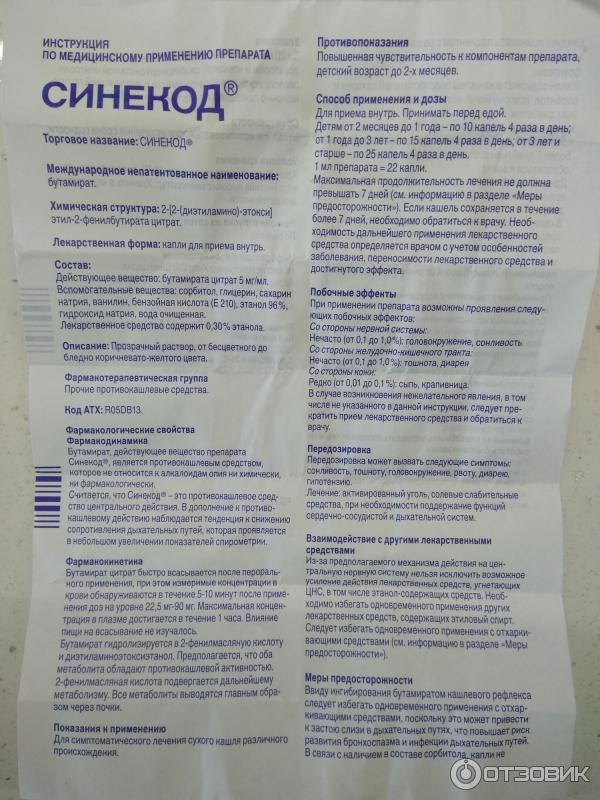 Синекод до или после еды принимать детям