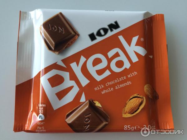 Молочный шоколад ION Break milk chocolate with whole almonds фото