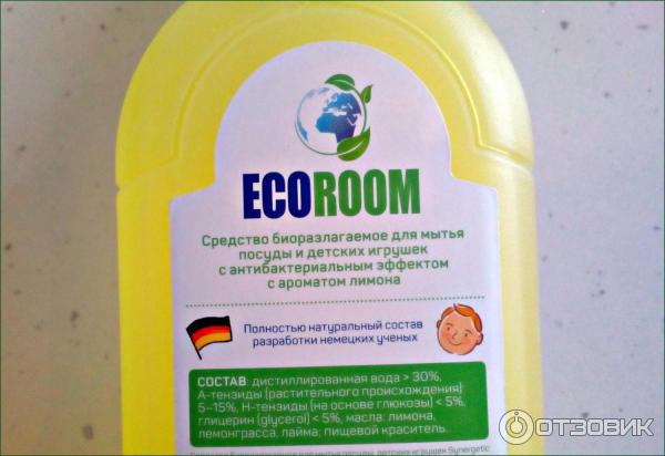 Состав средства для мытья посуды Eco room с ароматом лимона