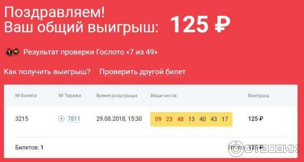 Спортлото «7 из 49» – онлайн проверка по номеру билета