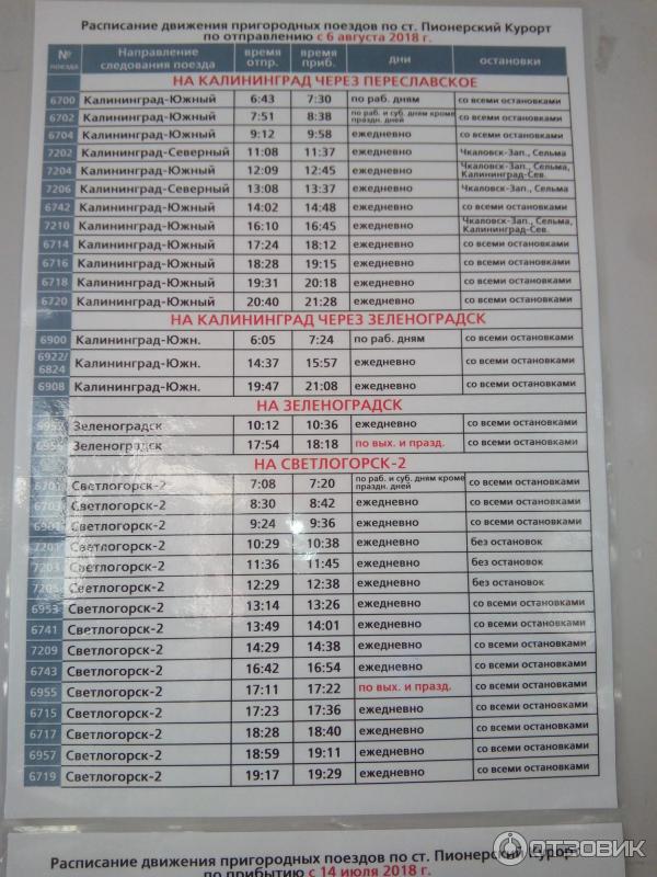 Изменения расписания электричек светлогорск калининград