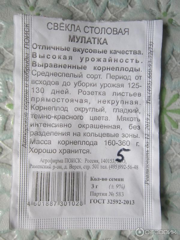 Семена свеклы столовой Поиск Мулатка фото